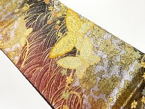 蝶に辻ヶ花・波模様織出し袋帯